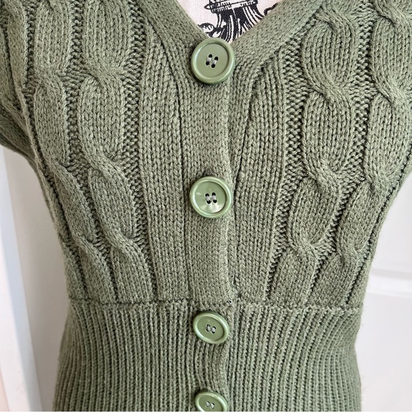 Mandee Cable Knit Bat Sleeve Duster Cardigan Green Sz L - Picture 5 of 16